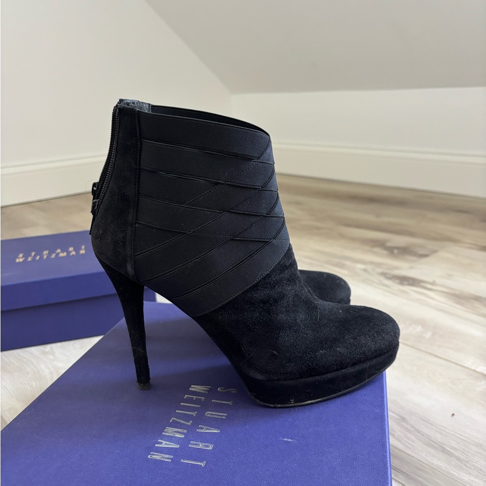 Stuart Weitzman Black Suede Heeled Boots